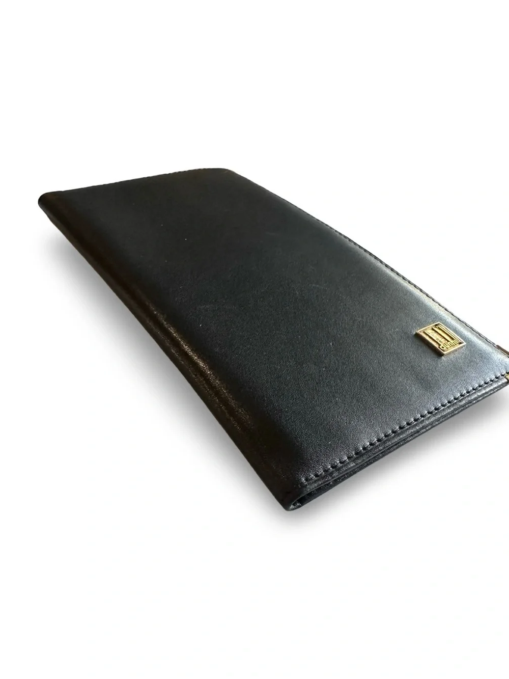 Dunhill Black Leather Long Card Organizer with Gold Accents Unisex